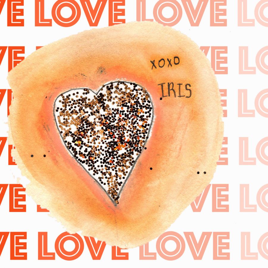 A sparkling heart surrounded by the word "Love"