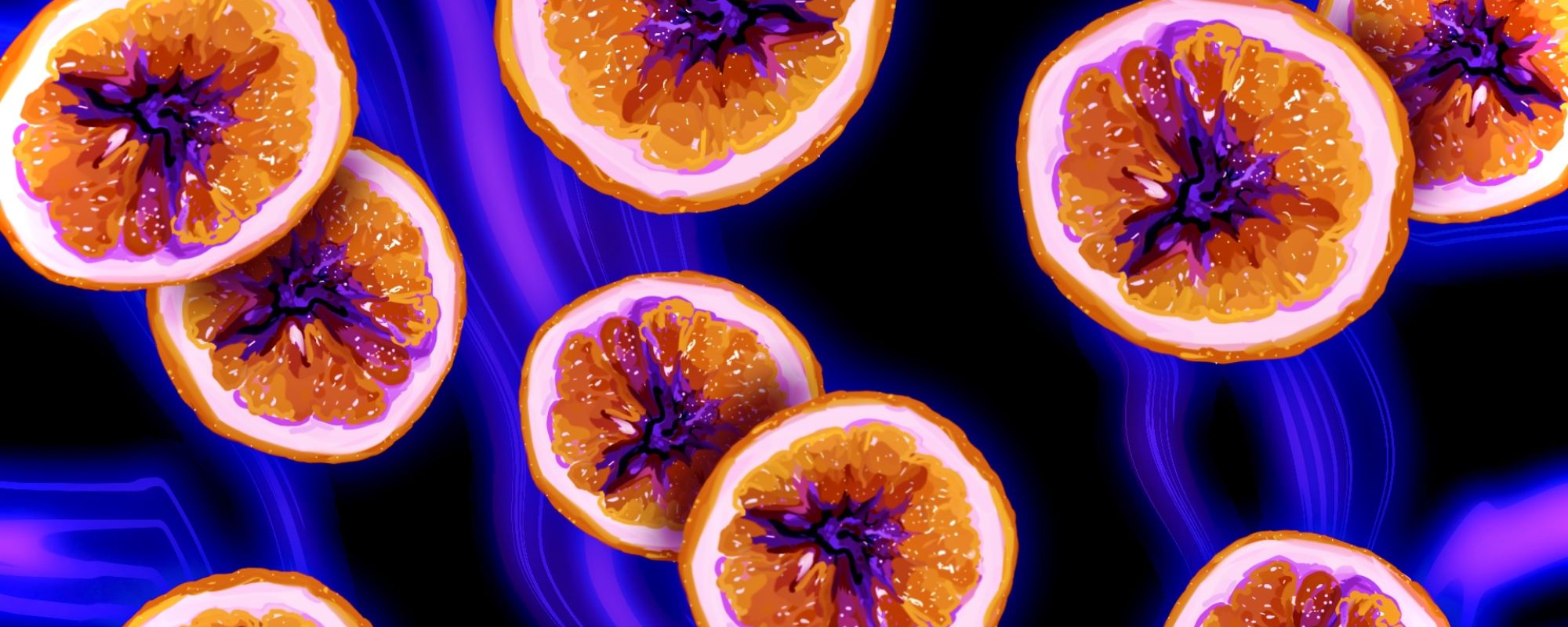 oranges on blue background