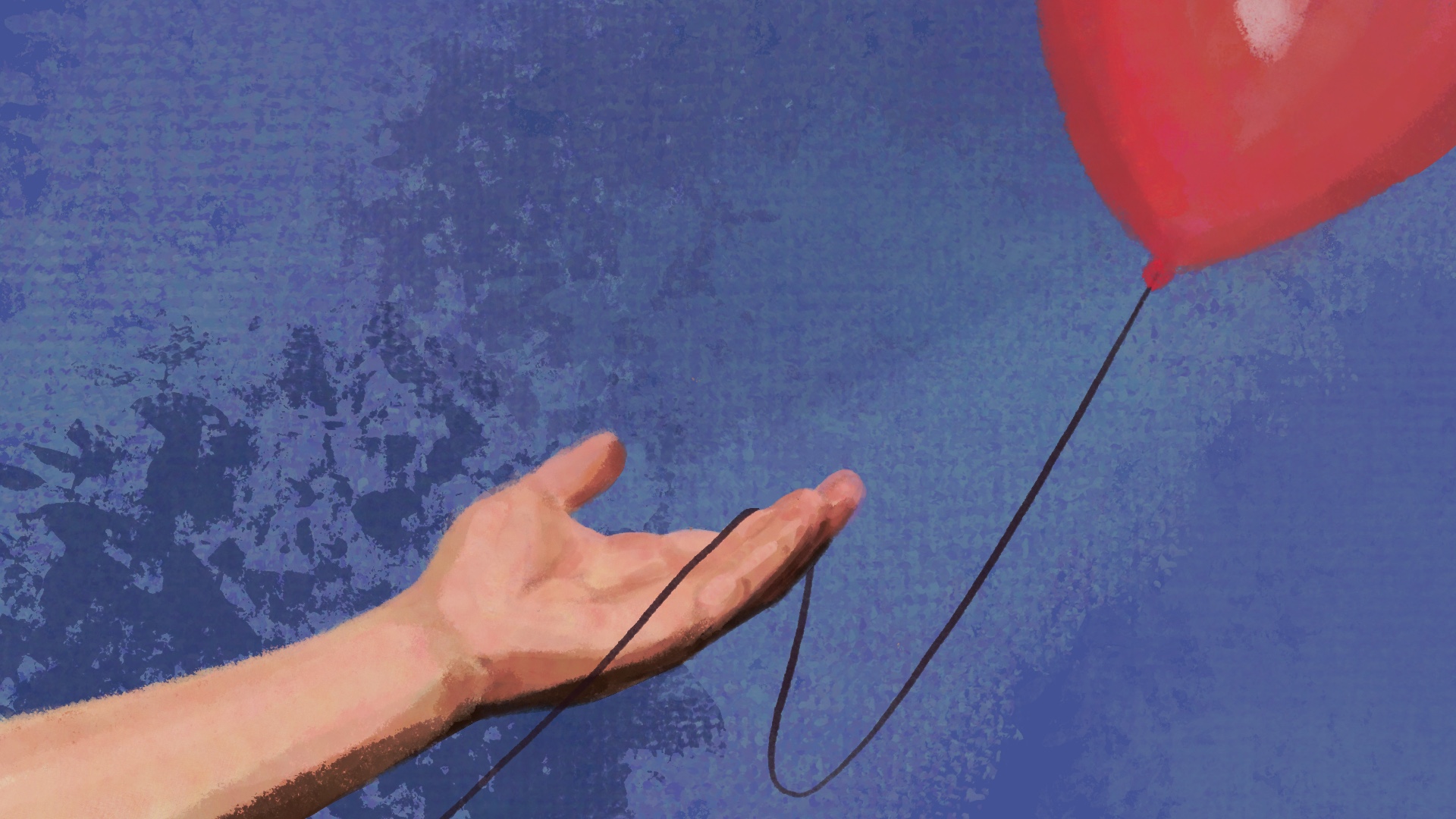 hand extended towards red balloon