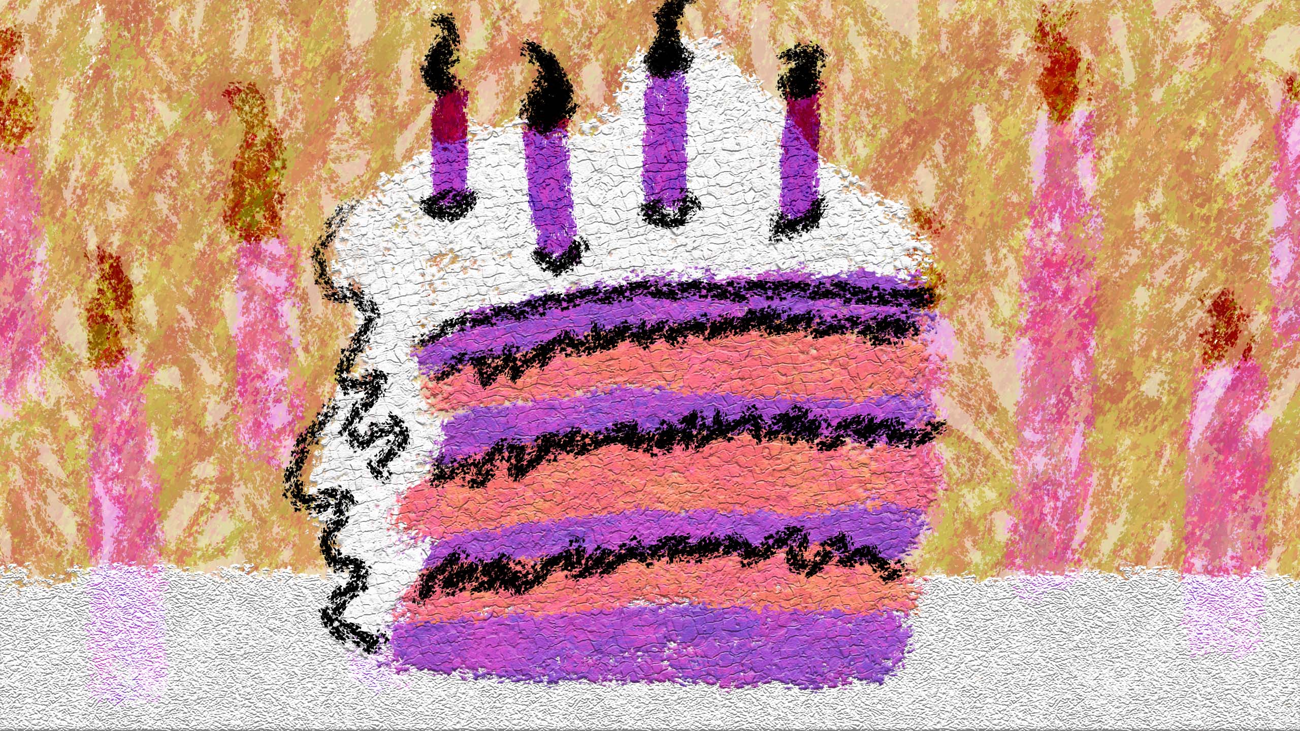 a slice of birthday cake with candles on top