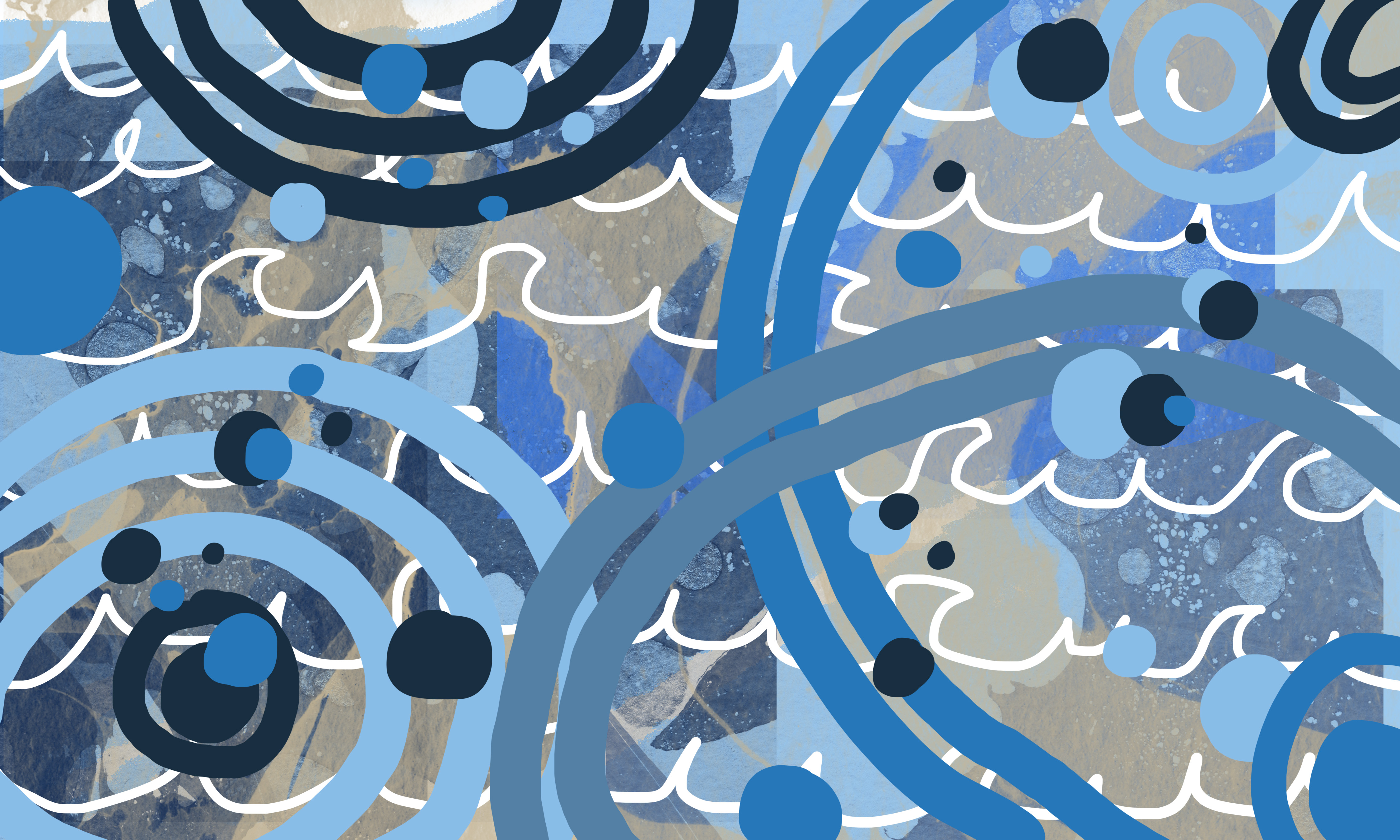 Blue Swirls and Circles laid on Waves