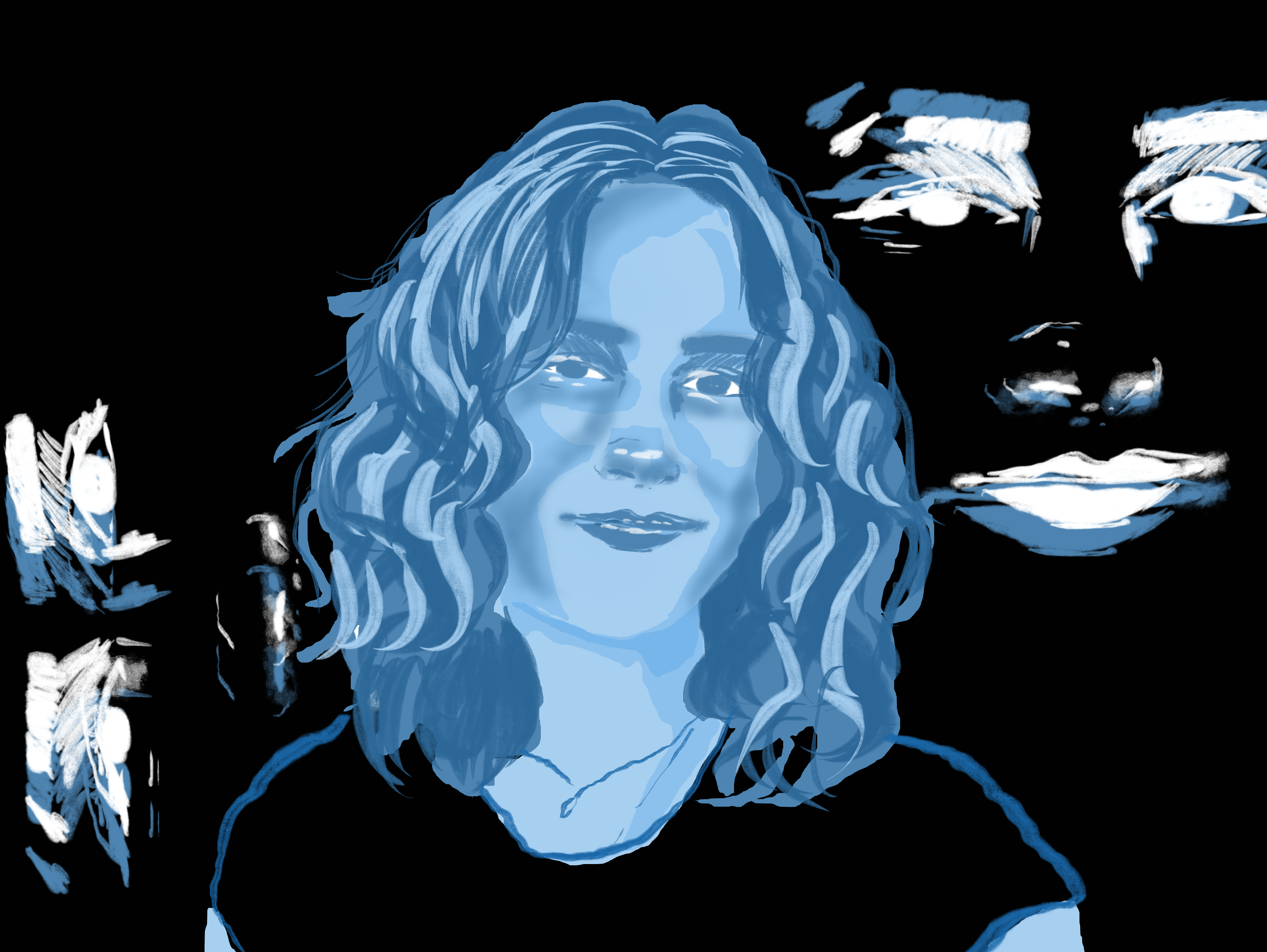 portrait of Eryn in blue