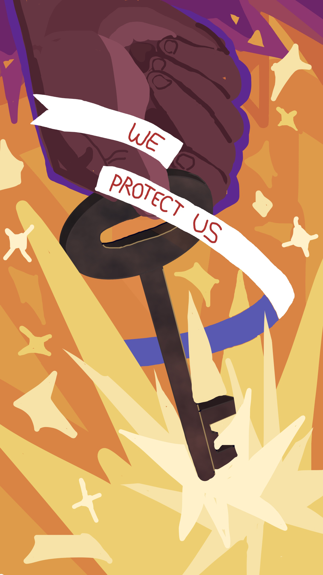 hand holding key with banner reading we protect us