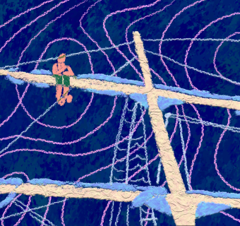 an image of a person on top of a boat sail