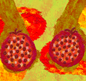two hands holding fruit