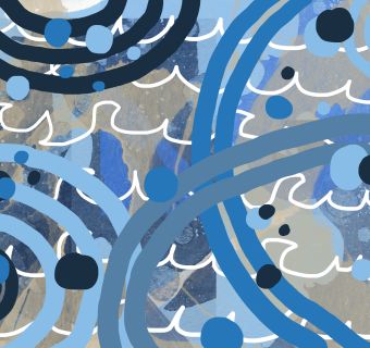 Blue Swirls and Circles laid on Waves