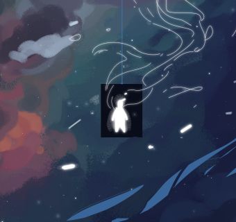 a person in the middle of space / clouds