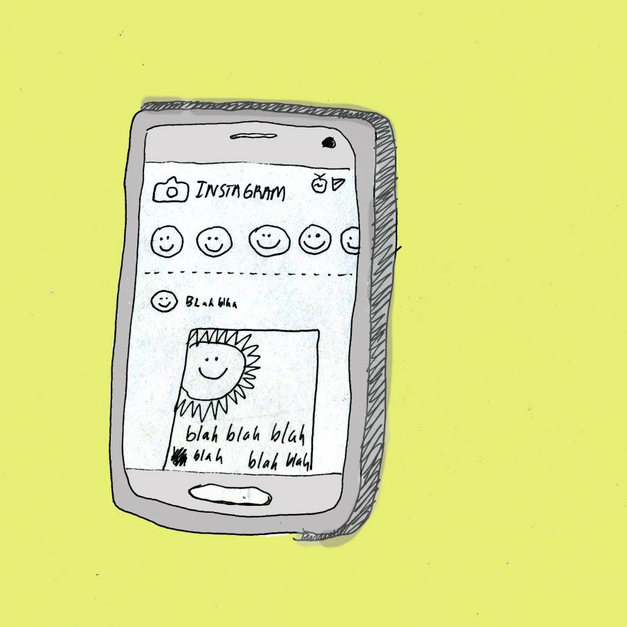 Hand drawn cell phone on a yellow background