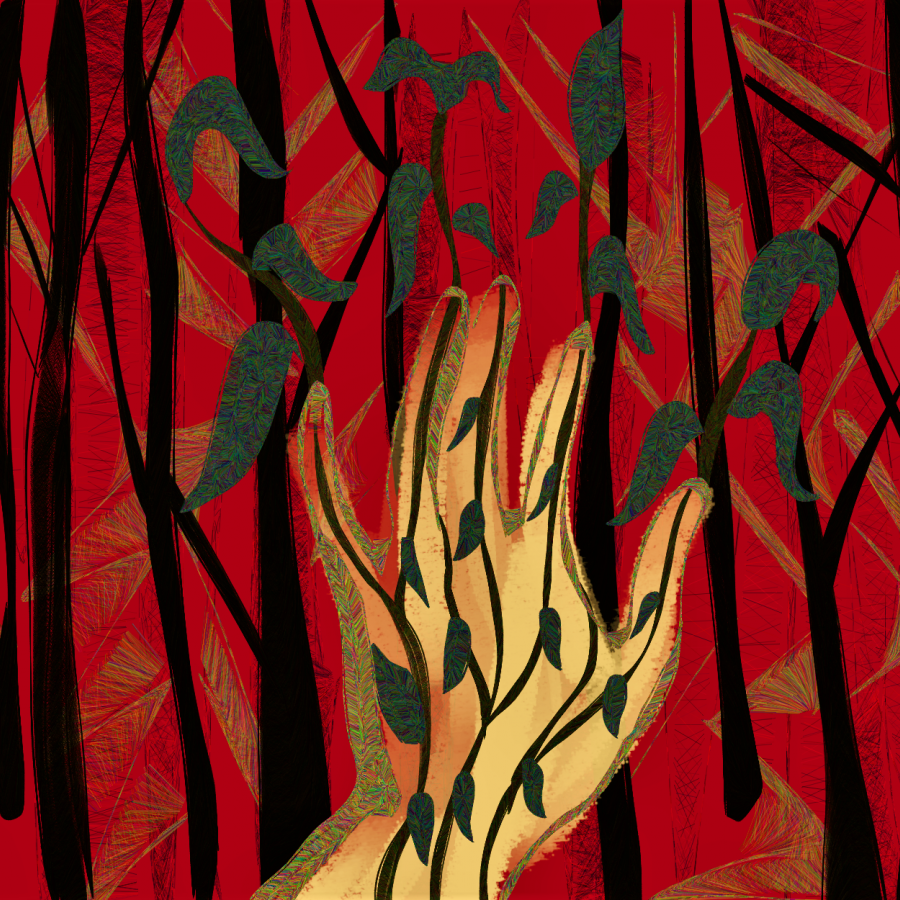 Pale hand in orangey background