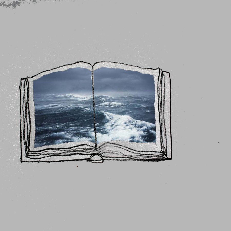 Open book with waves