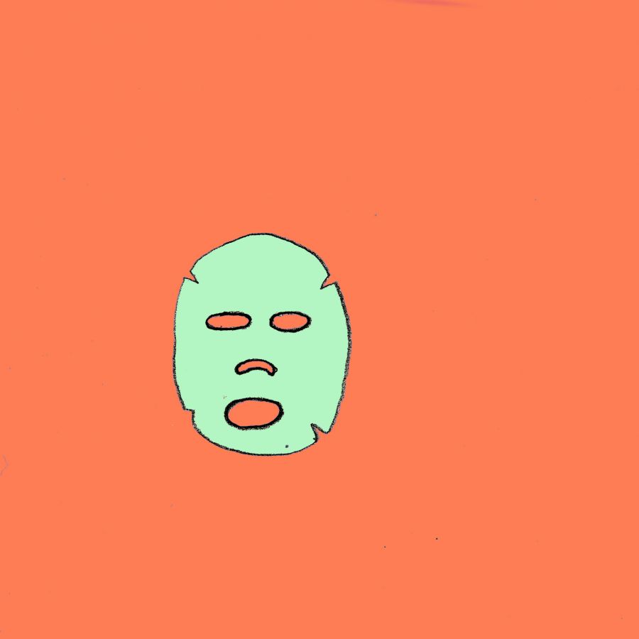 Green face mask in an orange background