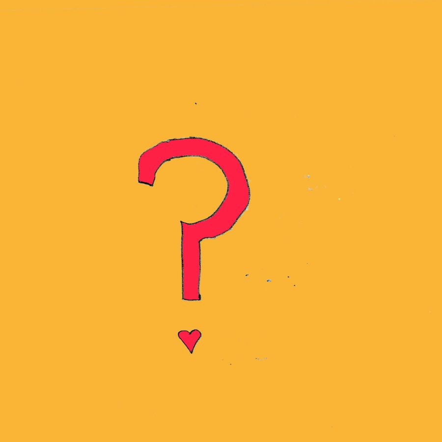 Red question mark on an orange background