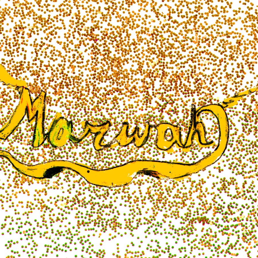 Gold necklace spelling the name "Marwah"