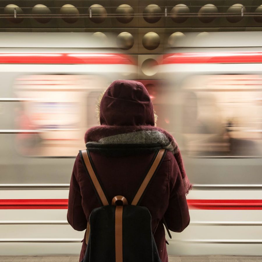 girl at train station