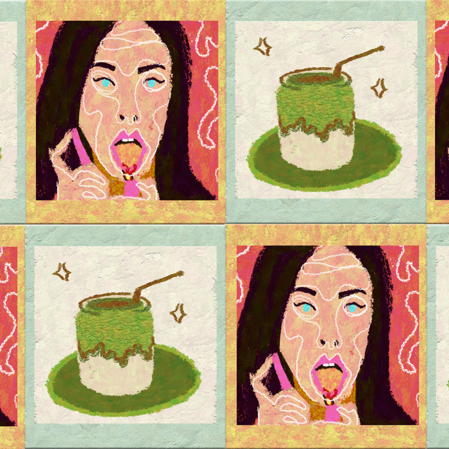 megan fox from the movie jennifers body with a lighter to her tongue in a box next to boxes of green jar