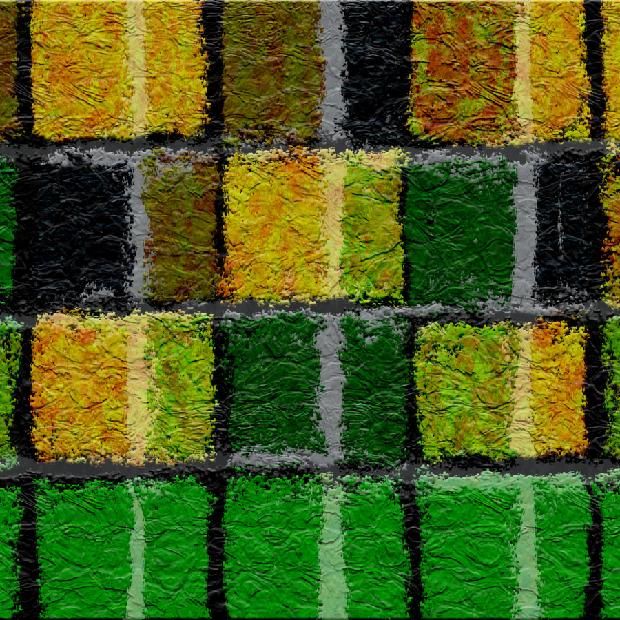 green blocks and yellow blocks stacked on top of one another
