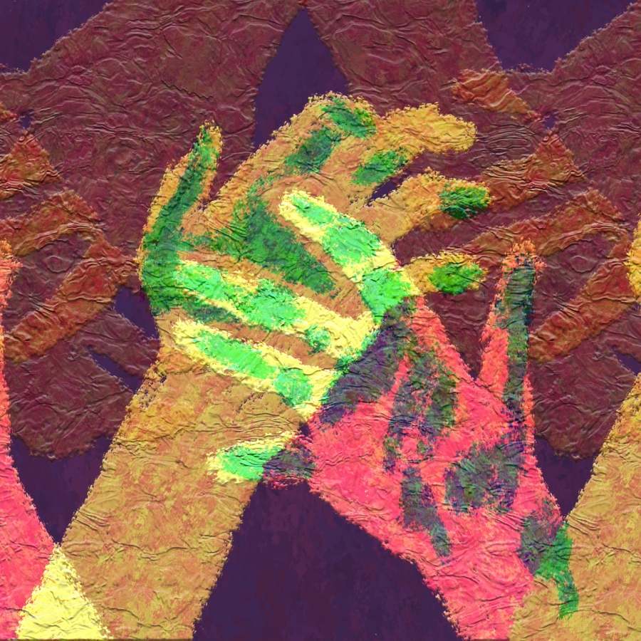 multicolored hands holding one another