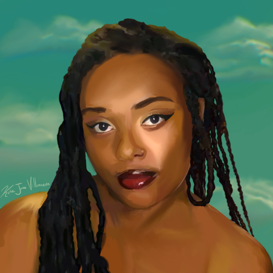 a person looking at the observer with black braids and eyeliner