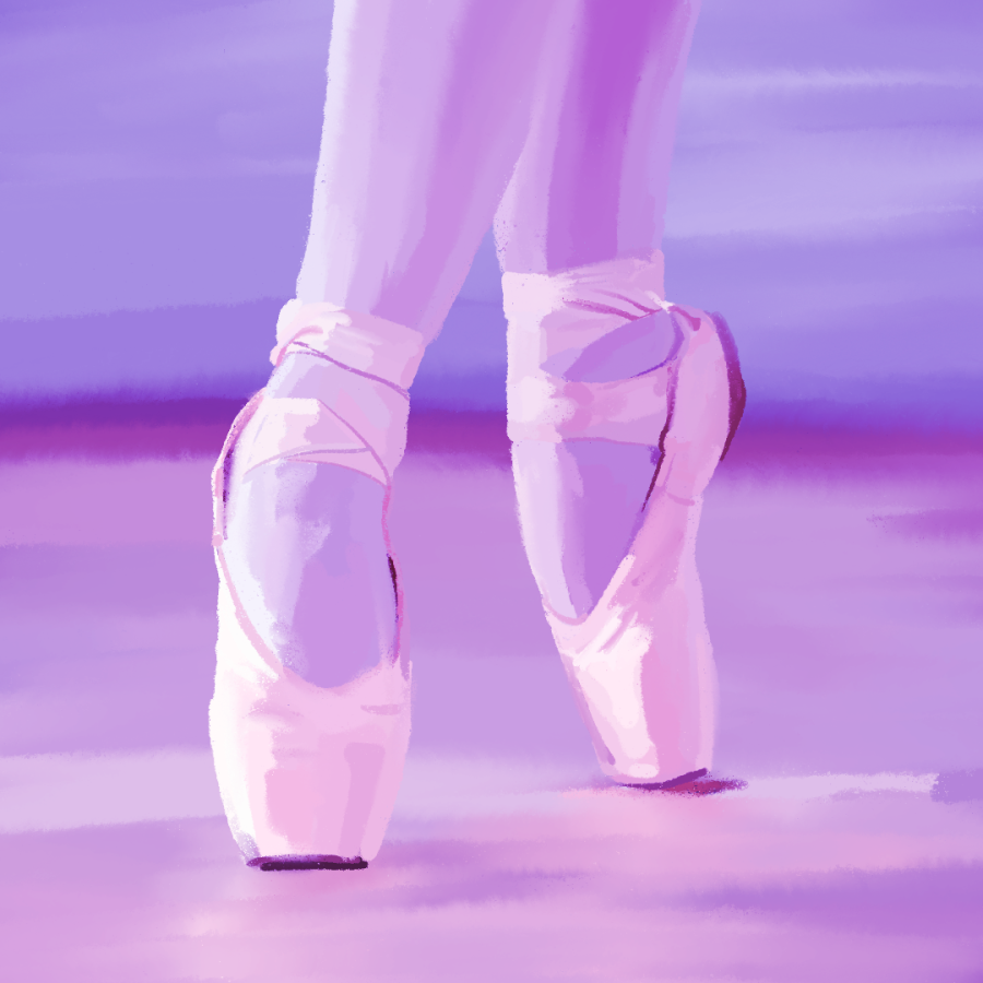 Image of a ballet dancers feet, dancing en pointe