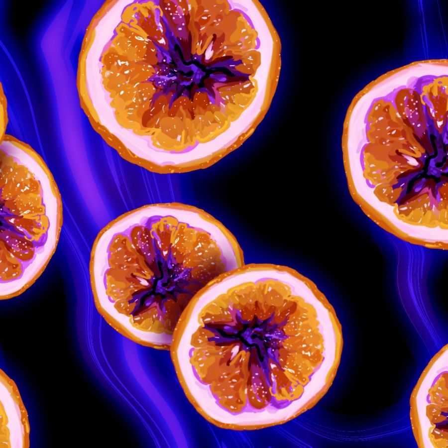 oranges on blue background