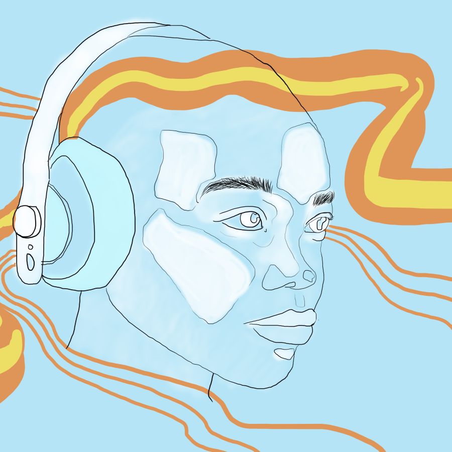 person listening to music with headphones on