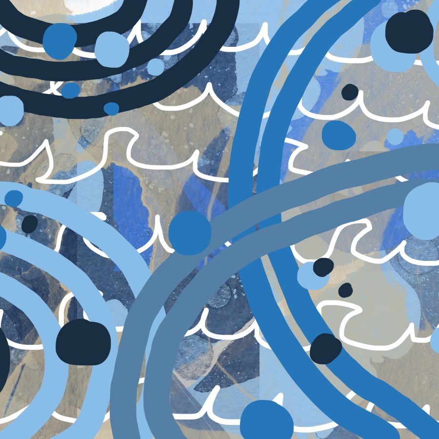 Blue Swirls and Circles laid on Waves