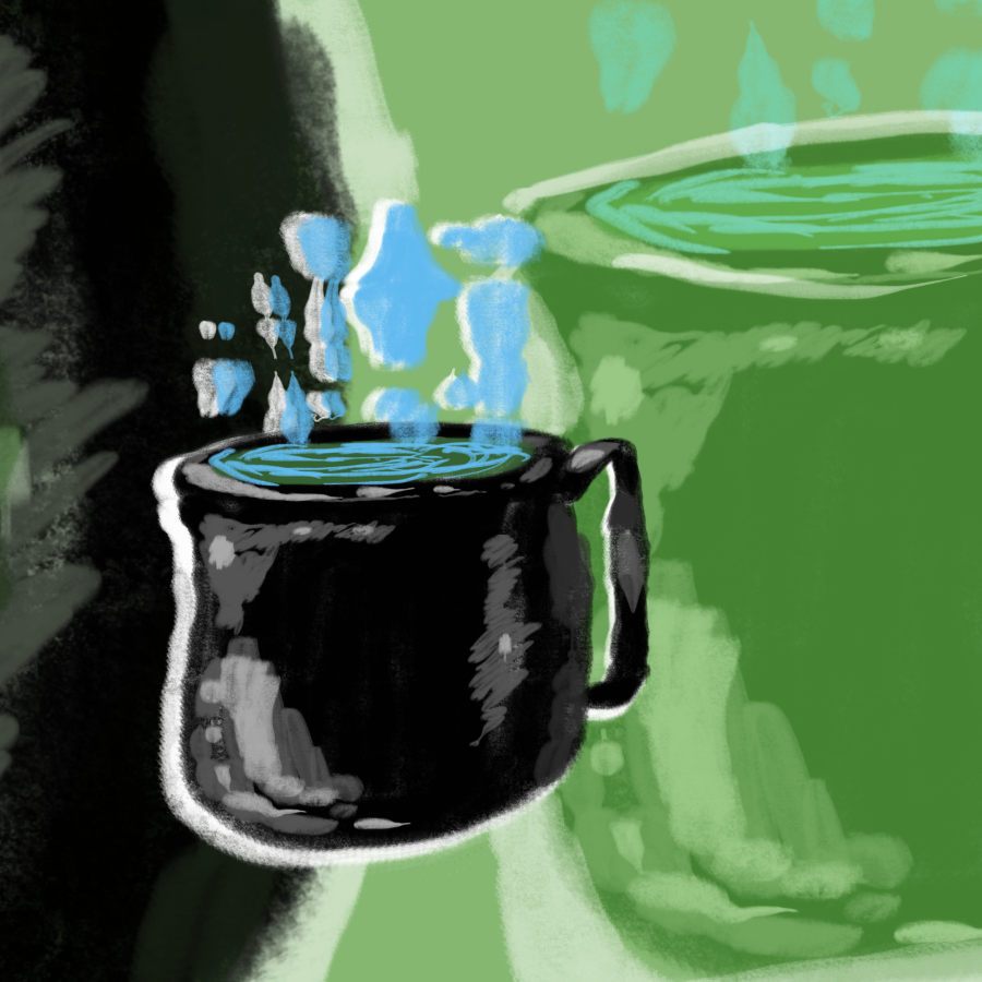 a cup of floating blue liquid