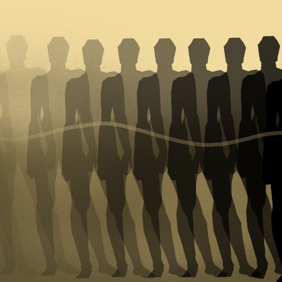 line of figures standing each one more solid than the one that came before