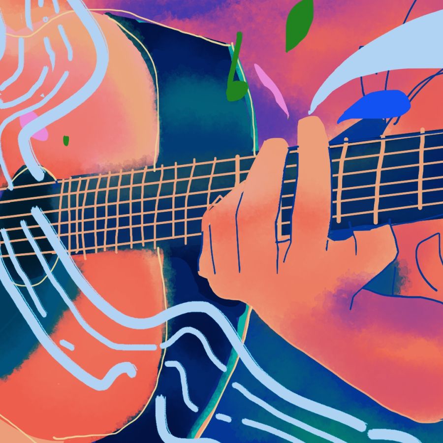 colorful art of someone playing a guitar