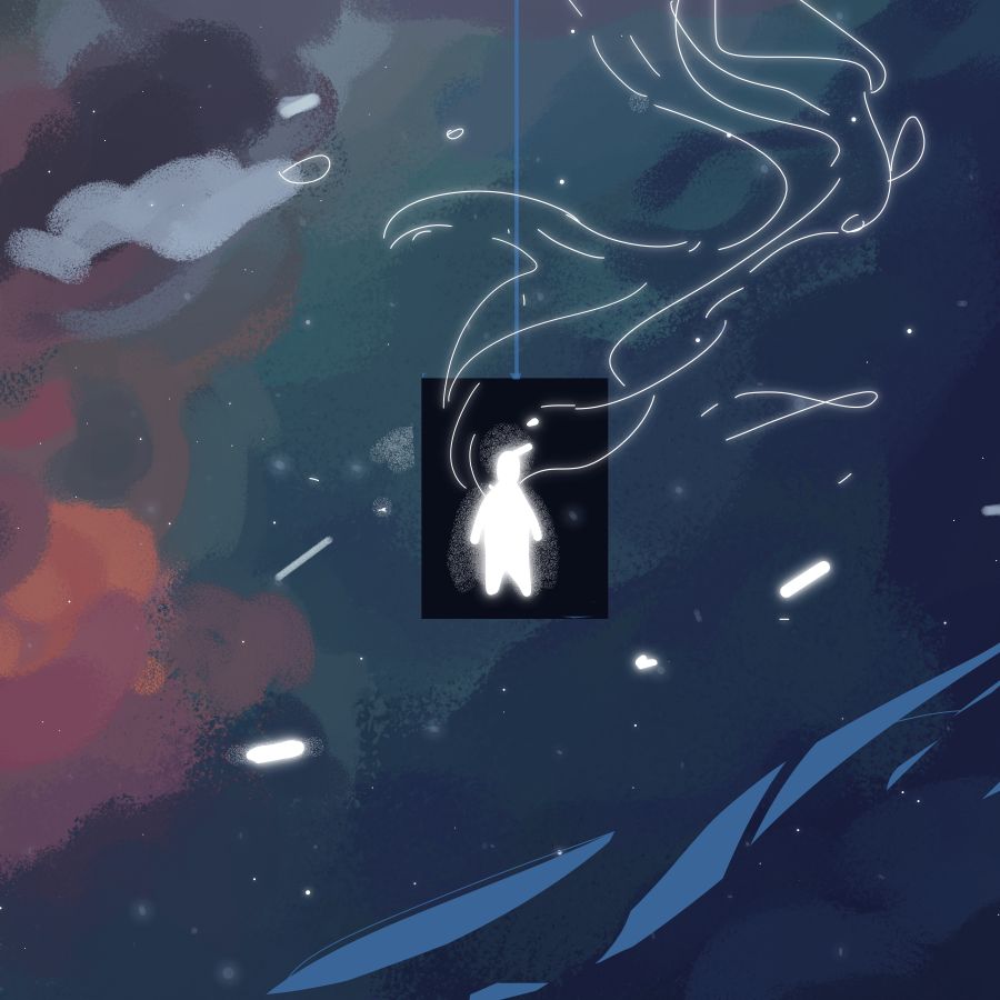a person in the middle of space / clouds