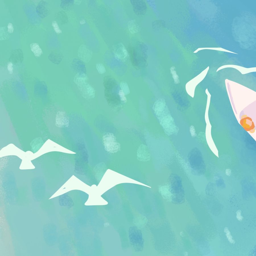 Boat on blue water