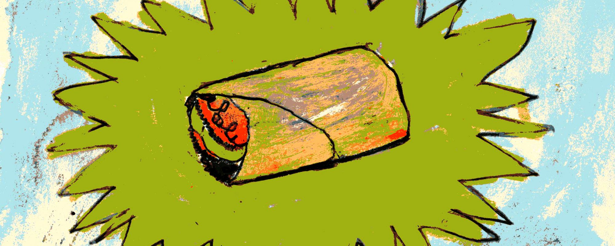 A Burrito surrounded by a green halo