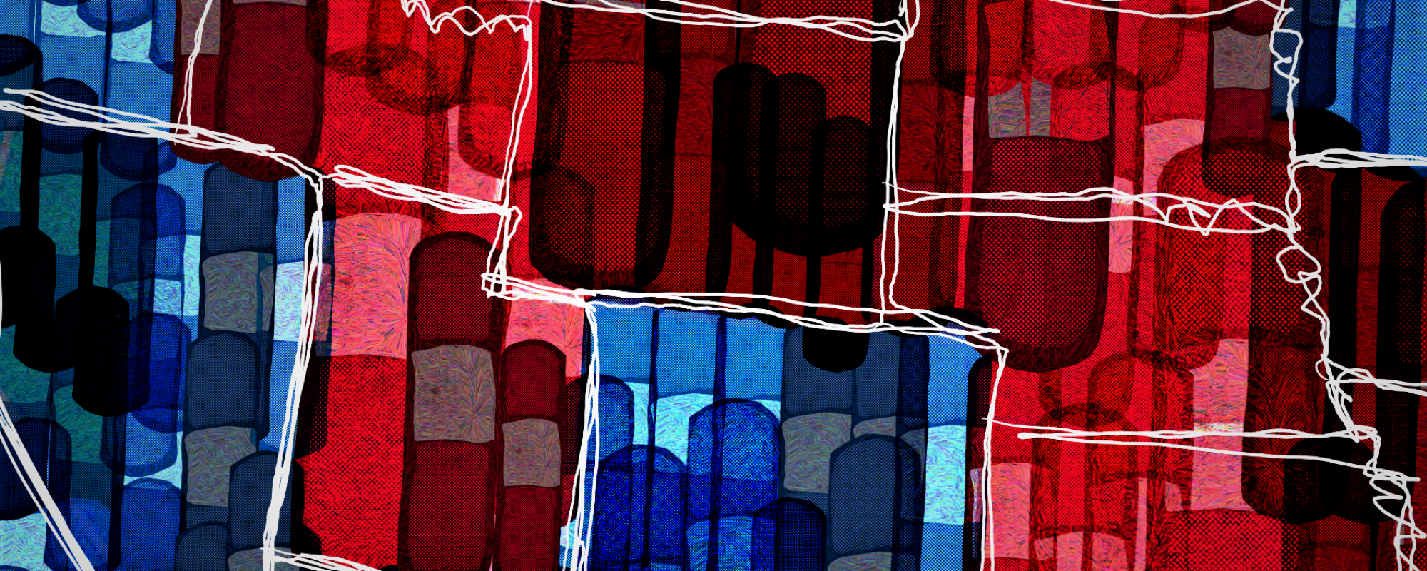 blue and red grid-like pattern