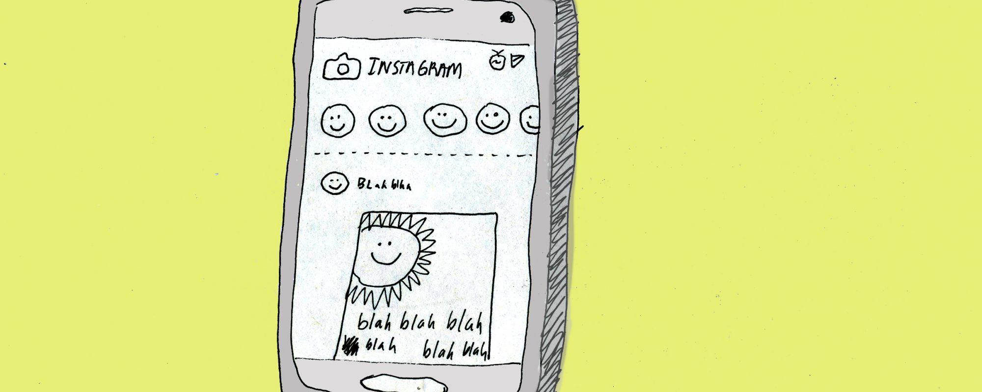 Hand drawn cell phone on a yellow background