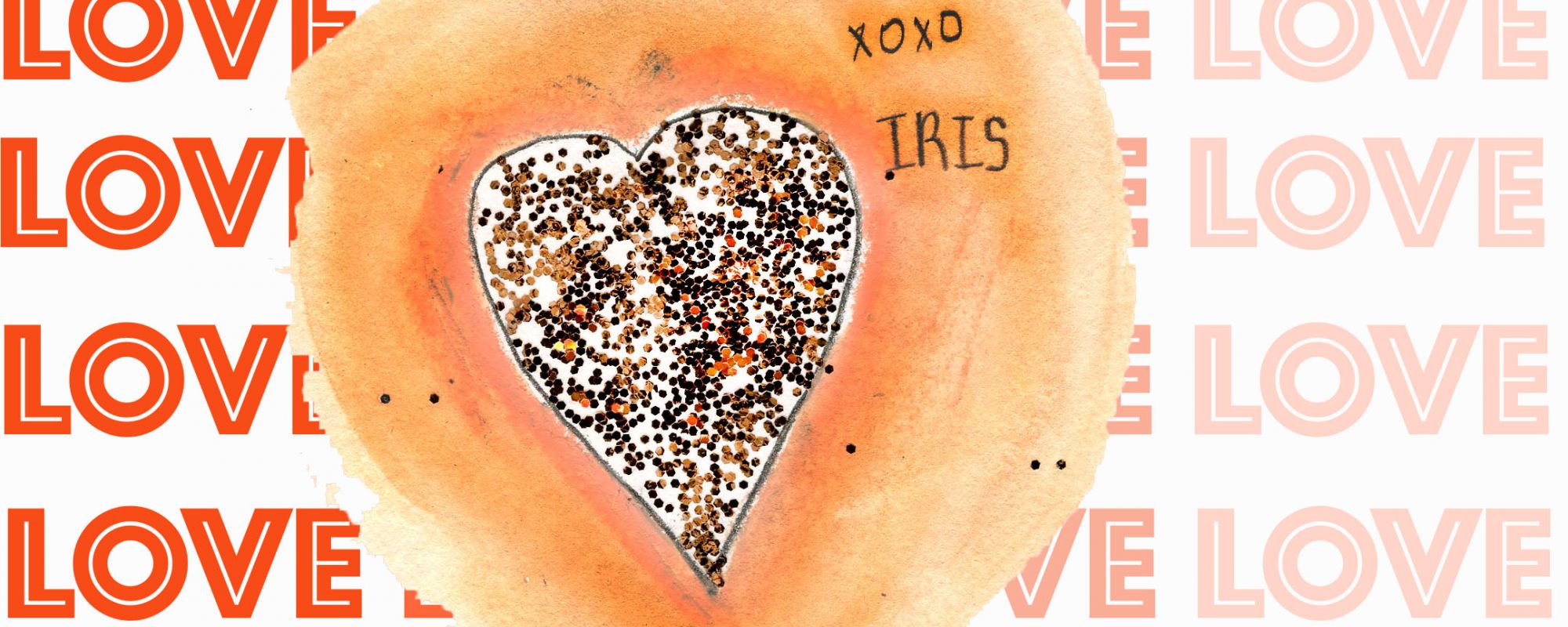 A sparkling heart surrounded by the word "Love"