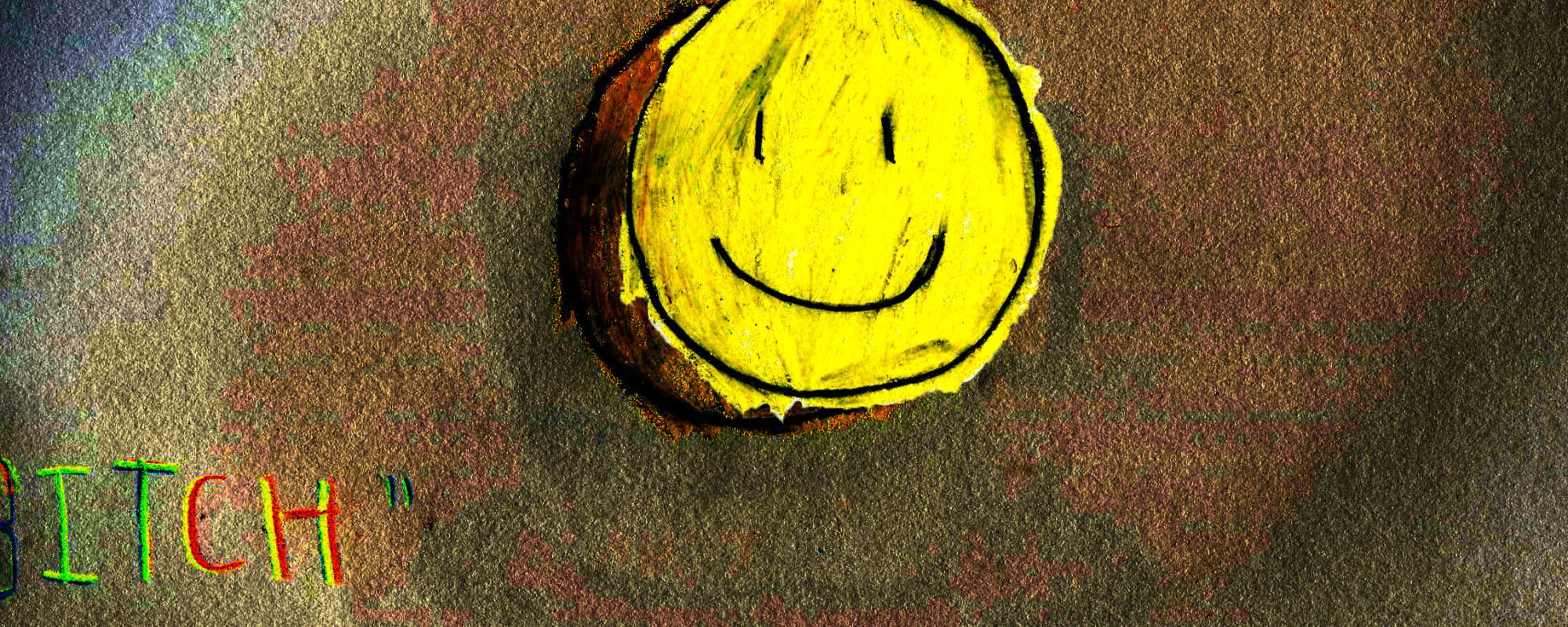 Yellow smiley face on a brown background