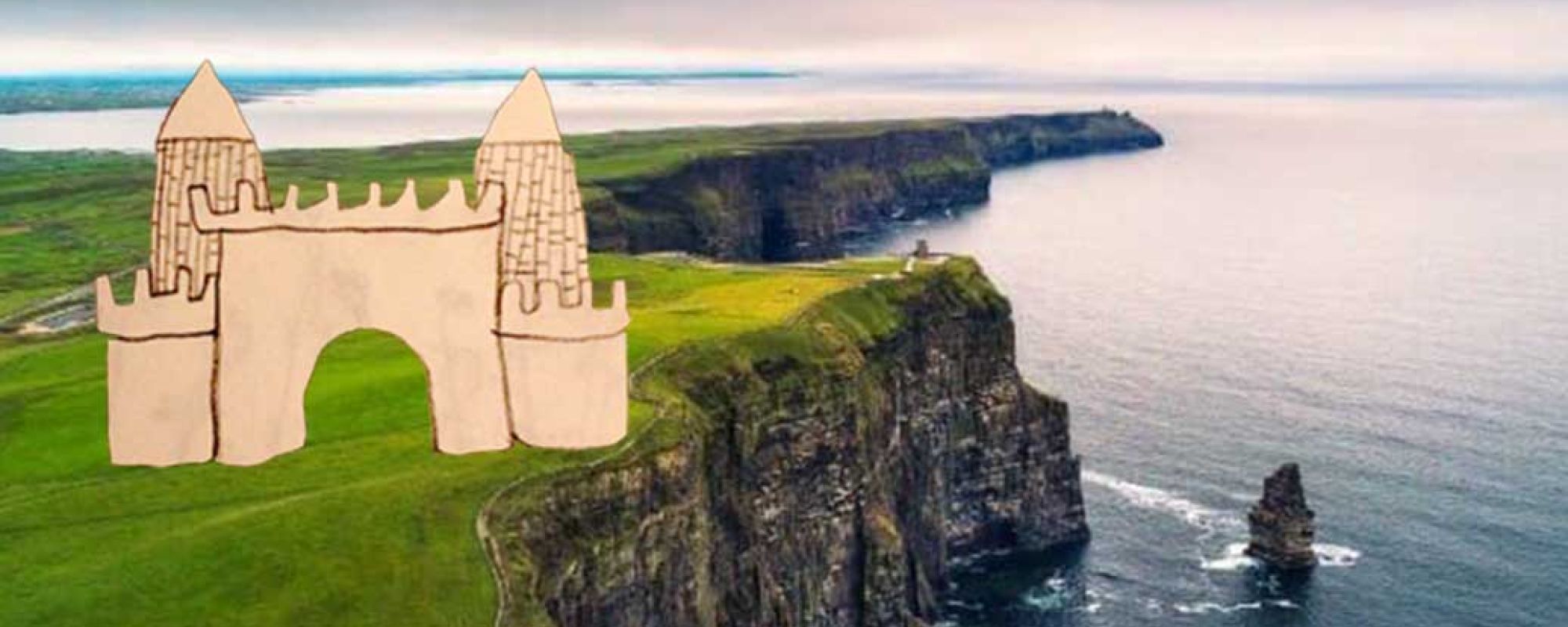 Drawing of castle on Irish coastline