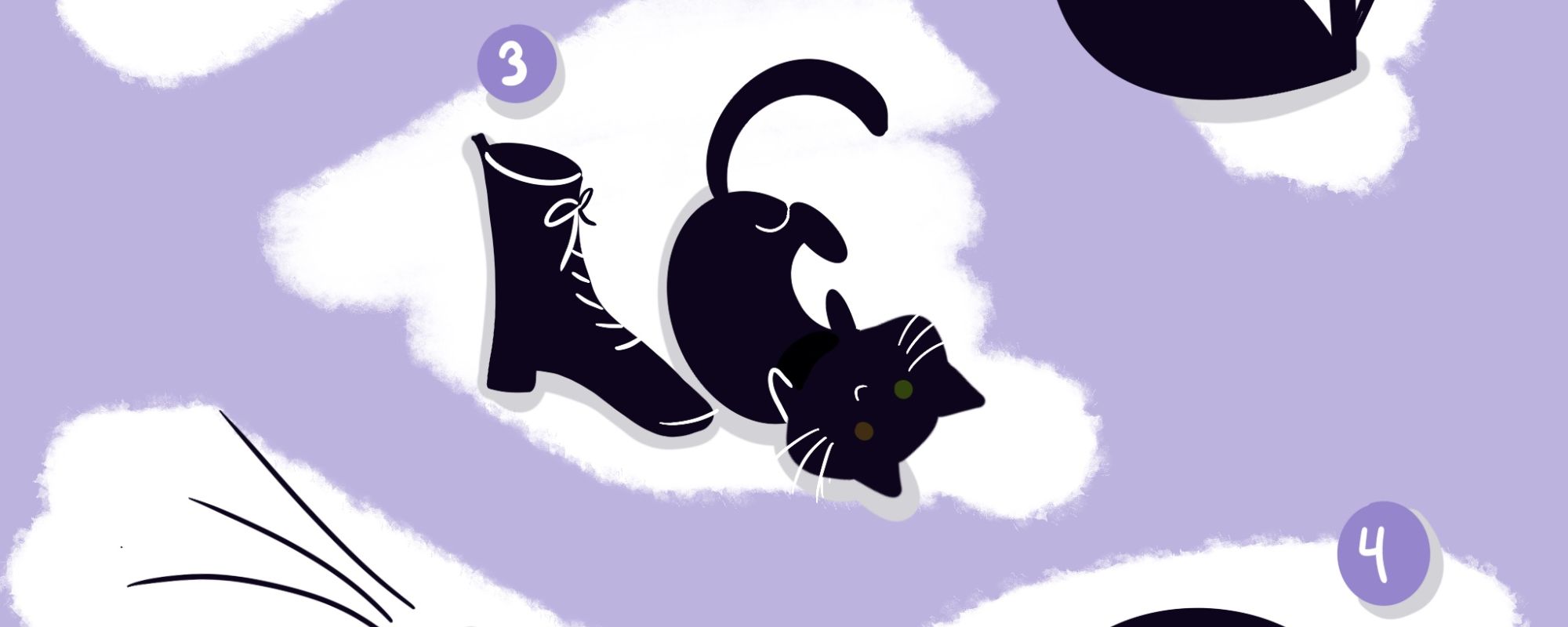 five black cats as different backgrounds
