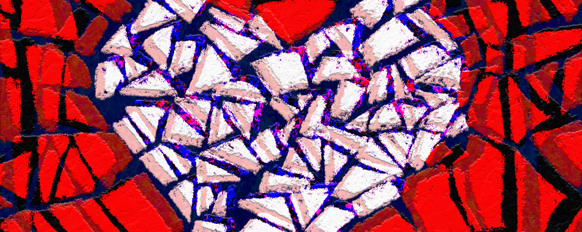 a white shattered heard surrounded by broken red blocks