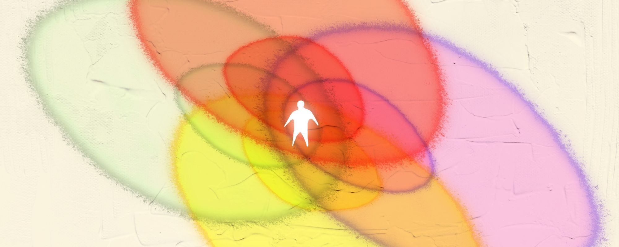 a person meeting in the middle of multiple colored circles