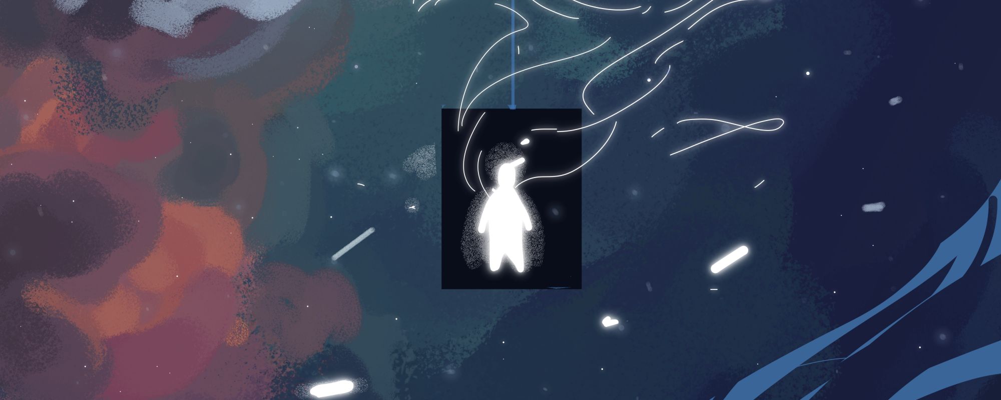 a person in the middle of space / clouds